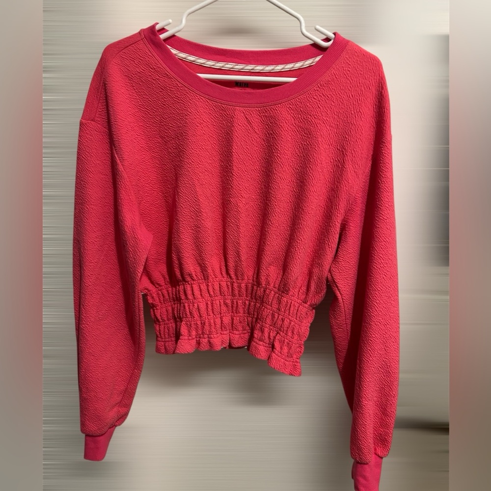 Anthropologie Vibrant Pink Textured Cropped Shirt Maeve Medium